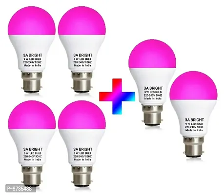 3A BRIGHT 9 Watt B22 Round Pink Colour LED Bulb, Buy 4 + Get 2 Free