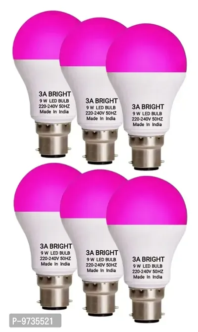 3A BRIGHT 9 WATT B22 ROUND COLOR LED BULB (PINK,  PACK OF 6 BULB)