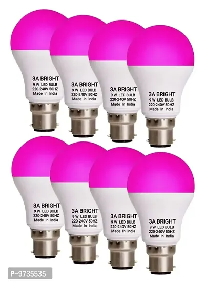 3A BRIGHT 9 WATT B22 ROUND PINK COLOR LED BULB ( PACK OF 8 BULB)