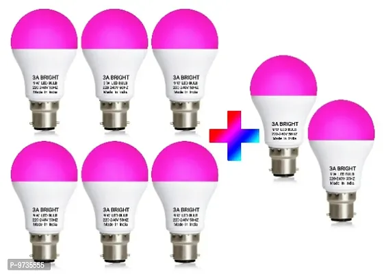 3A BRIGHT 9 Watt B22 Round Pink Colour LED Bulb, Buy 6 + Get 2 Free-thumb0