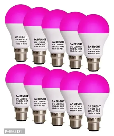 3A BRIGHT 9W B22 Round Pink Colour LED Bulb , Combo Pack of 10 Pcs