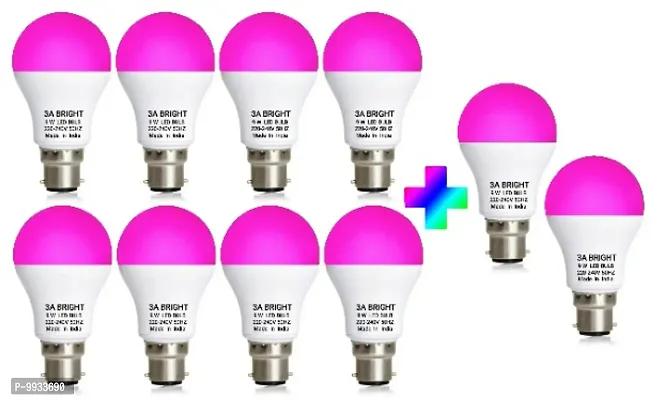 3A BRIGHT 9W B22 Round Pink Colour LED Bulb , Buy 8 + Get 2 Free