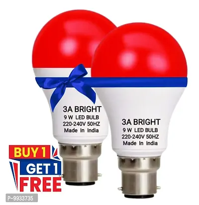 3A BRIGHT 9W B22 Round Red Colour LED Bulb , Buy 1 + Get 1 Free