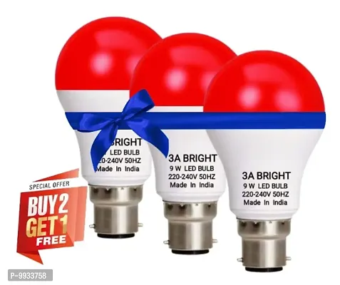 3A BRIGHT 9W B22 Round Red Colour LED Bulb , Buy 2 + Get 1 Free-thumb0