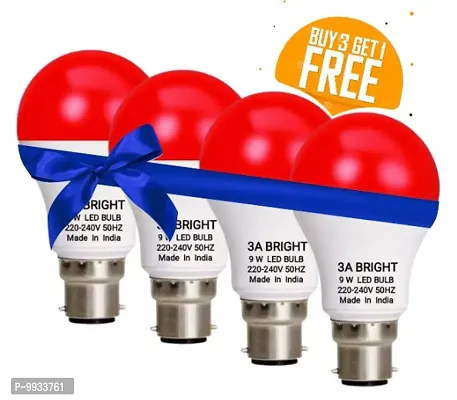 3A BRIGHT 9W B22 Round Red Colour LED Bulb , Buy 3 + Get 1 Free-thumb0