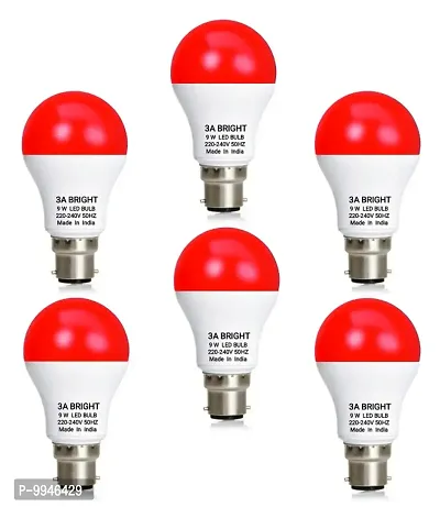 3A BRIGHT 9W B22 RED COLOR LED BULB ( PACK OF 6 BULB)