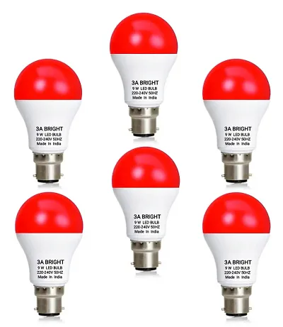 3A Bright 9W B22 Red Color LED Bulb ( Pack Of 6 Bulb)