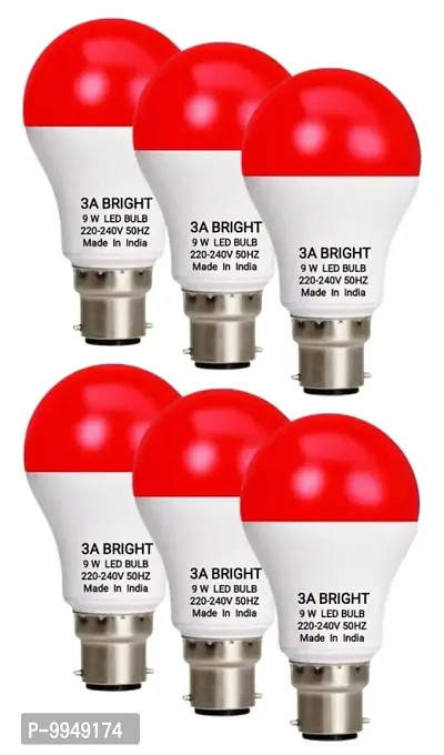 3A BRIGHT 9 WATT B22 ROUND RED COLOR LED BULB ( PACK OF 6)