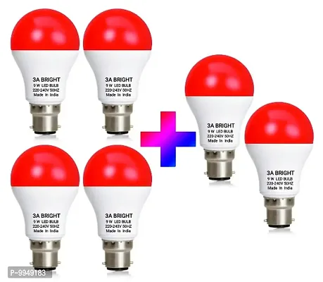 3A BRIGHT 9W B22 Round Red Colour LED Bulb , Buy 4 + Get 2 Free-thumb0