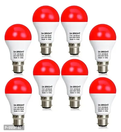 3A BRIGHT 9 WATT B22 ROUND RED COLOR LED BULB ( PACK OF 8)-thumb0