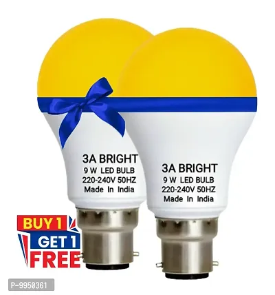 3A BRIGHT 9 Watt B22 Round Warm White Colour LED Bulb (Buy 1 + Get 1 Free)