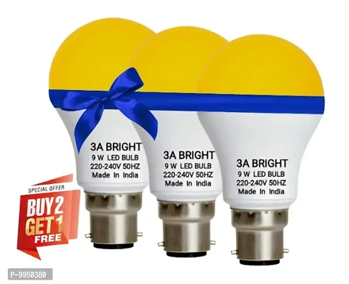 3A BRIGHT 9W B22 Round Warm White Colour LED Bulb , Buy 2 + Get 1 Free-thumb0