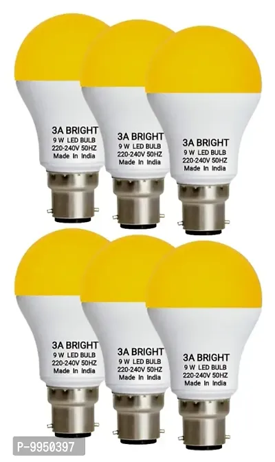 3A BRIGHT 9W B22 WARM WHITE COLOR LED BULB ( PACK OF 6 BULB)