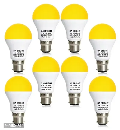 3A BRIGHT 9W B22 WARM WHITE COLOR LED BULB ( PACK OF 8 BULB)