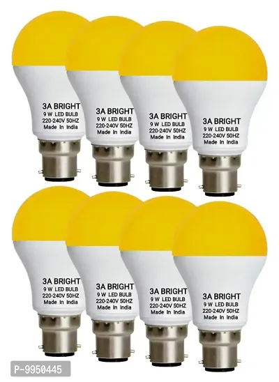 3A BRIGHT 9 WATT B22 WARM WHITE COLOR LED BULB ( PACK OF 8)