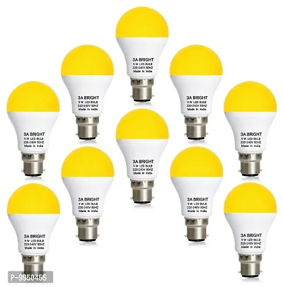 3A BRIGHT 9W B22 WARM WHITE COLOR LED BULB ( PACK OF 10 BULB)
