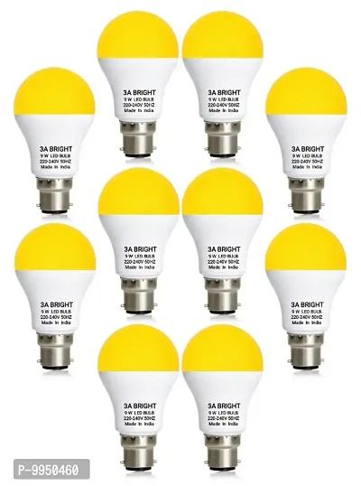 3A BRIGHT 9 WATT B22 ROUND WARM WHITE COLOR LED BULB ( PACK OF 10)