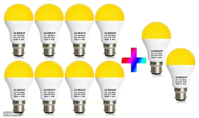 3A BRIGHT 9W B22 Round Warm White Colour LED Bulb , Buy 8 + Get 2 Free