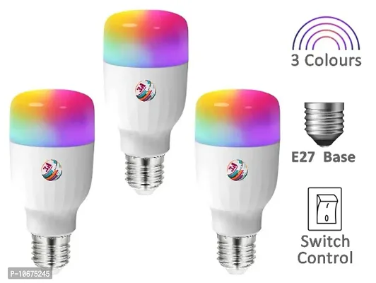 3A BRIGHT 9 Watt E27 Bullet 3 Colour in 1 LED Bulb (Red/Blue/Pink) - Pack of 3