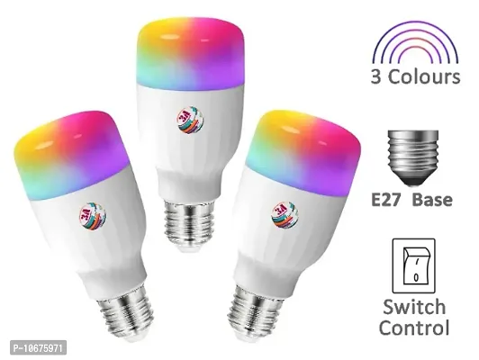 3A BRIGHT 9W E27 Bullet 3-in-1 LED Bulb (Red/Blue/Pink) - Pack of 3