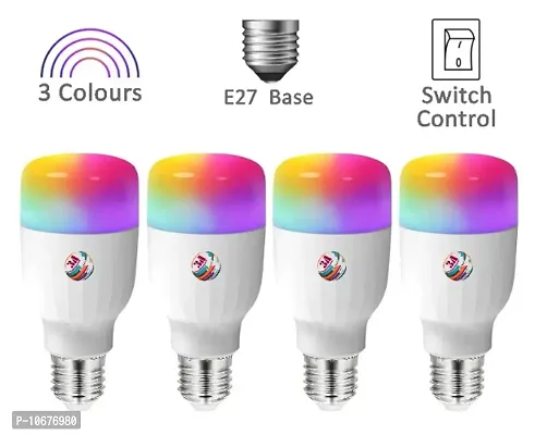3A BRIGHT 9 Watt E27 Bullet 3 Colour in 1 LED Bulb (Red/Blue/Pink) - Pack of 4