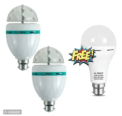 3A BRIGHT B22 Disco Bulb (Pack of 2) and Get FREE 12W B22 ACDC Rechargeable LED Bulb Pack of 1
