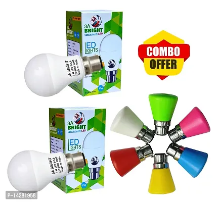 3A BRIGHT 9W B22 Long Life Cool Day White LED Bulb Pack of 2 and 0.5W Mushroom LED Night Bulbs Pack of 6