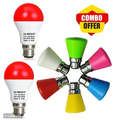 3A BRIGHT 9W B22 Red Color LED Bulb (Pack of 2) and 0.5W Mushroom LED Night Bulbs Pack of 6