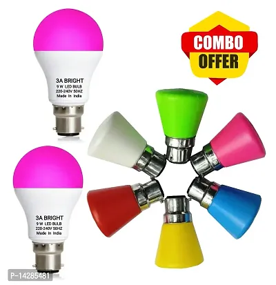 3A BRIGHT 9W B22 Pink Color LED Bulb (Pack of 2) and 0.5W Mushroom LED Night Bulbs Pack of 6