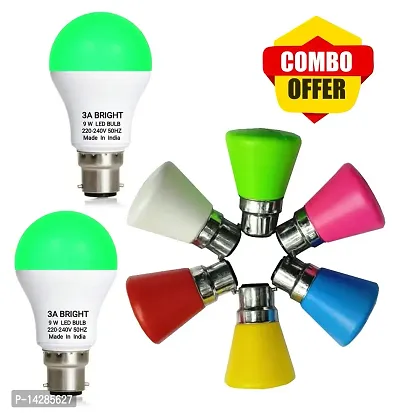 3A BRIGHT 9W B22 Green Color LED Bulb (Pack of 2) and 0.5W Mushroom LED Night Bulbs Pack of 6