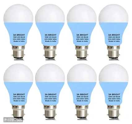 3A BRIGHT 10-Watt B22 Gama LED Bulb Silver White Extra Bright (Pack of 8)