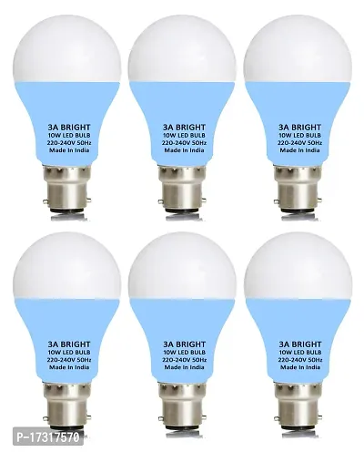 3A BRIGHT 10-Watt B22 Gama LED Bulb Silver White Extra Bright (Pack of 6)