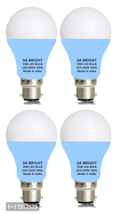 3A BRIGHT 10-Watt B22 Gama LED Bulb Silver White Extra Bright (Pack of 4)