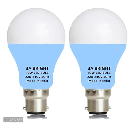 3A BRIGHT 10-Watt B22 Gama LED Bulb Silver White Extra Bright (Pack of 2)-thumb0