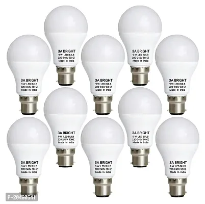 3A BRIGHT 9 Watt B22 Silver White Round LED Bulb (Pack of 10)-thumb0