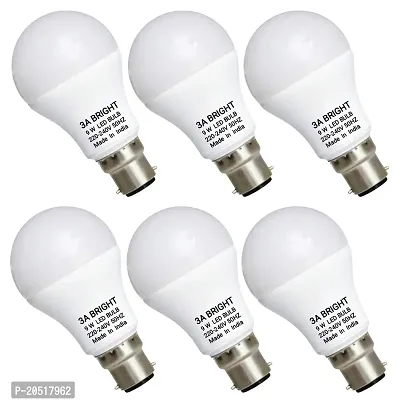 3A BRIGHT 9 Watt B22 Silver White Round LED Bulb (Pack of 6)-thumb0