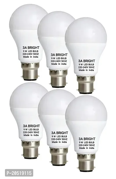 3A BRIGHT 9 Watt B22 Round LED Bulb (Cool White, Pack of 6)-thumb0