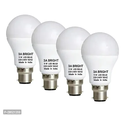 3A BRIGHT 9 Watt B22 Silver White Round LED Bulb (Pack of 4)-thumb0