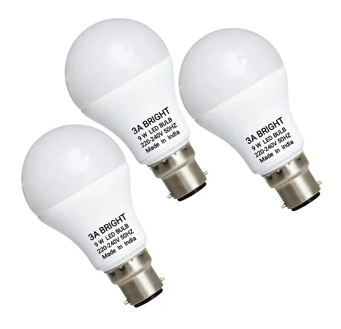 3A BRIGHT 9 Watt B22 Silver White Round LED Bulb (Multipack)
