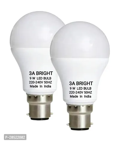 3A BRIGHT 9 Watt B22 Silver White Round LED Bulb (Pack of 2)
