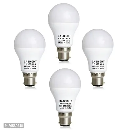 3A BRIGHT 9-Watt B22 Round Silver White LED Bulb (Pack of 4)-thumb0