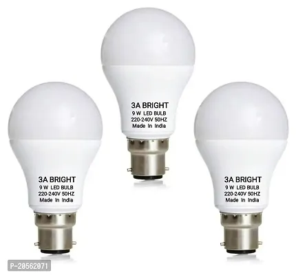 3A BRIGHT 9 Watt B22 DOB Silver White Round LED Bulb (Pack of 3)-thumb0
