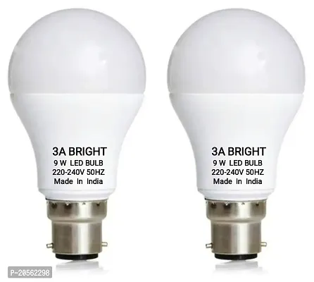 3A BRIGHT 9 Watt B22 Cool White DOB Instant Bright LED Bulb (Combo Pack of 2)-thumb0