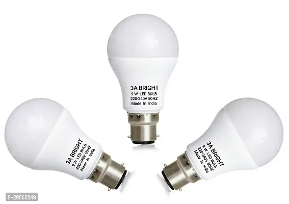 3A BRIGHT 9-Watt B22 DOB Instant Bright LED Bulb (Cool White, Combo Pack of 3)-thumb0