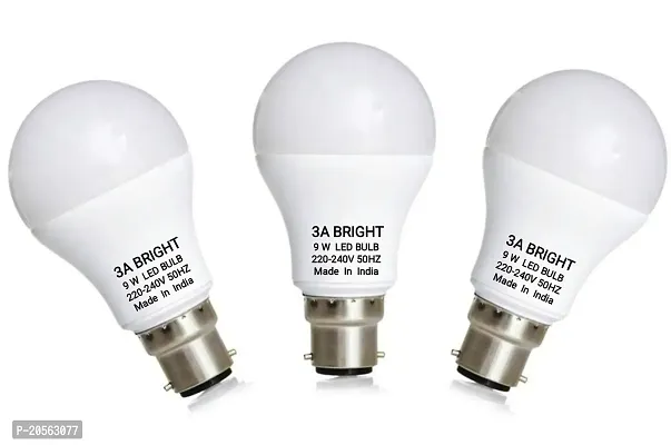 3A BRIGHT 9 Watt B22 DOB Instant Bright LED Bulb (Cool White, Combo Pack of 3)