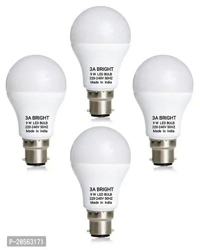 3A BRIGHT 9 Watt B22 DOB Instant Bright LED Bulb (Cool White, Combo Pack of 4)-thumb0