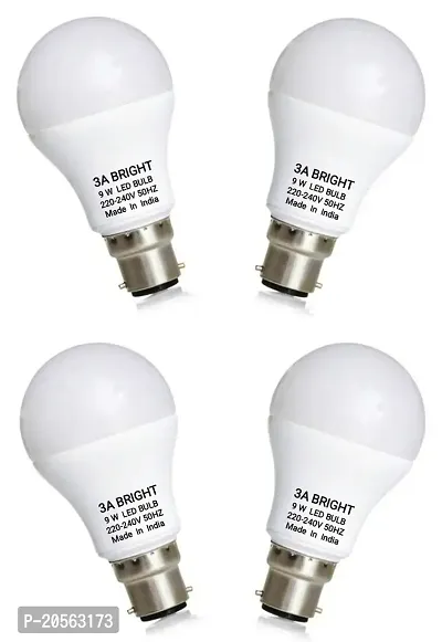 3A BRIGHT 9 Watt B22 Instant Bright LED Bulb (Silver White, Combo Pack of 4)