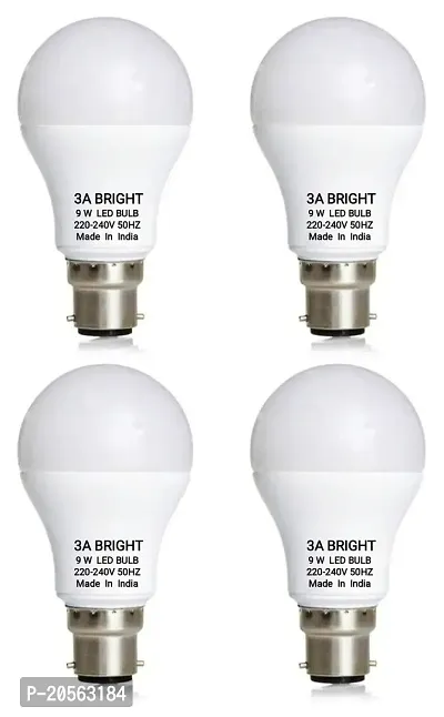 3A BRIGHT 9 Watt B22 Cool White DOB Instant Bright LED Bulb (Combo Pack of 4)-thumb0