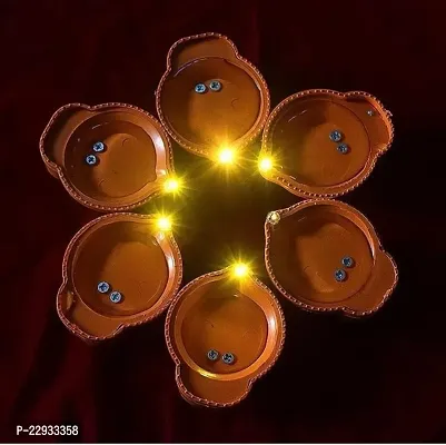 3A BRIGHT Led Diyas with Water Magic Sensing Technology,  Magic Water Sensor Eco-Friendly E-Diya Candle Plastic (Pack of 6) Table Diya Set-thumb2