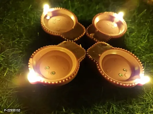 3A BRIGHT Water Sensor Diya No Electricity Needed, Artificial Flameless Candle Panti Best for Decorations for All Occasions Ganapati Navratri Diwali Wedding Party' and Puja (4-Diya)